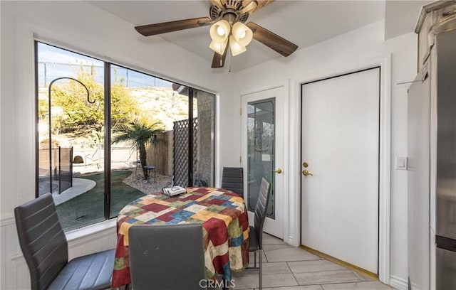 dining room featuring ceiling fan