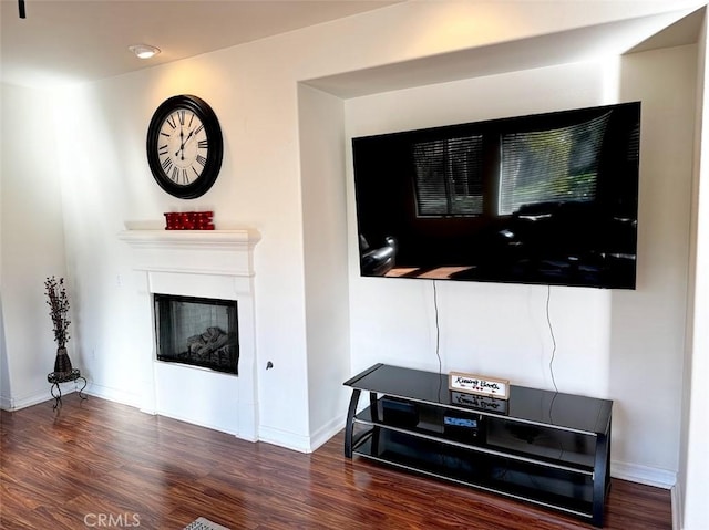 living room featuring dark wood-type flooring