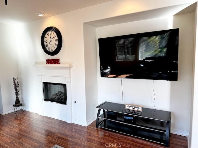 living room with dark hardwood / wood-style flooring