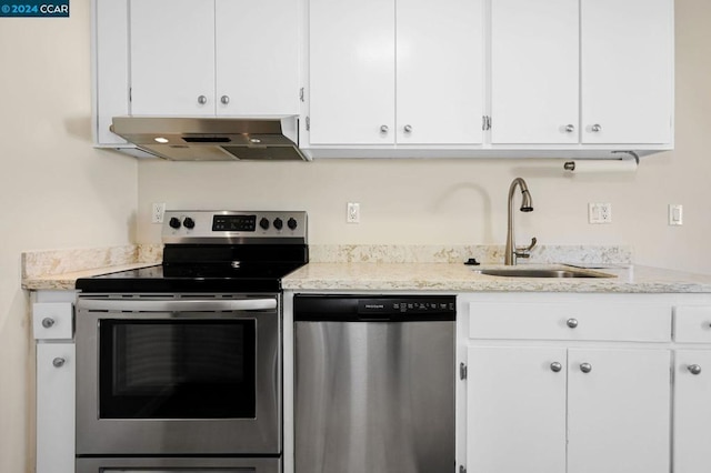 kitchen with white cabinets, sink, and appliances with stainless steel finishes