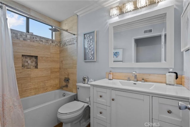 full bathroom featuring vanity, toilet, and shower / bath combo