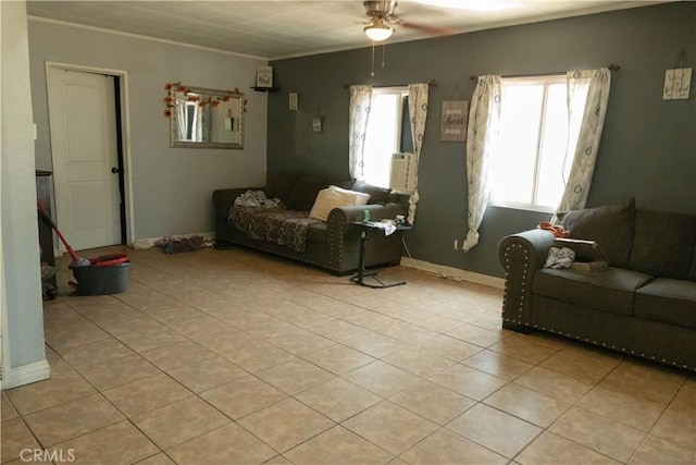 living room featuring ceiling fan