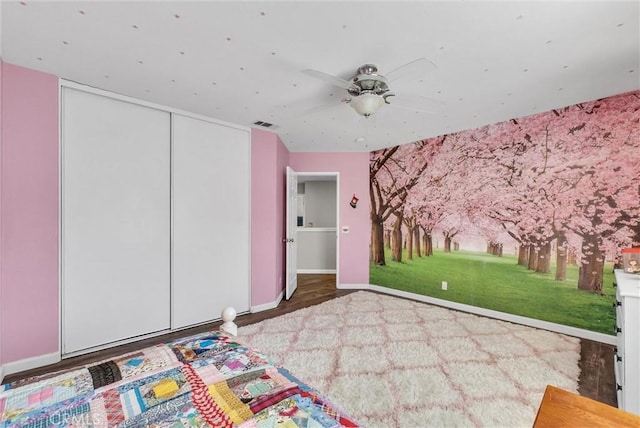 interior space featuring ceiling fan