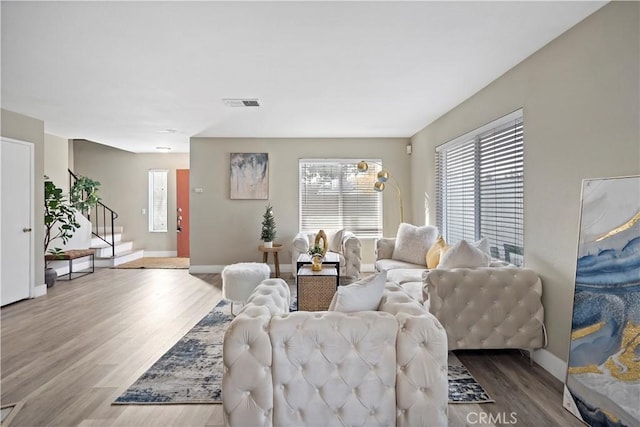 living room with wood-type flooring