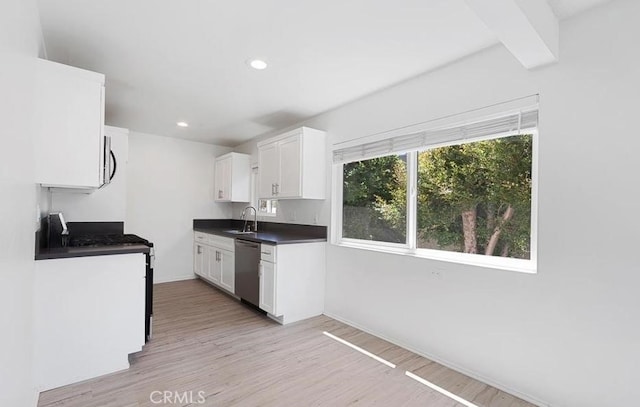 kitchen with white cabinetry, light wood-type flooring, sink, and appliances with stainless steel finishes