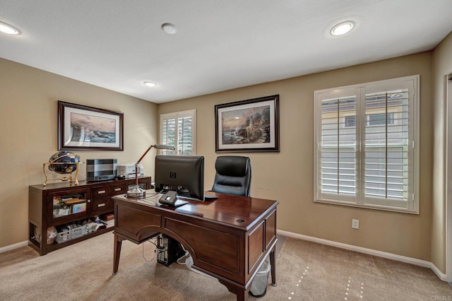 office space featuring light colored carpet