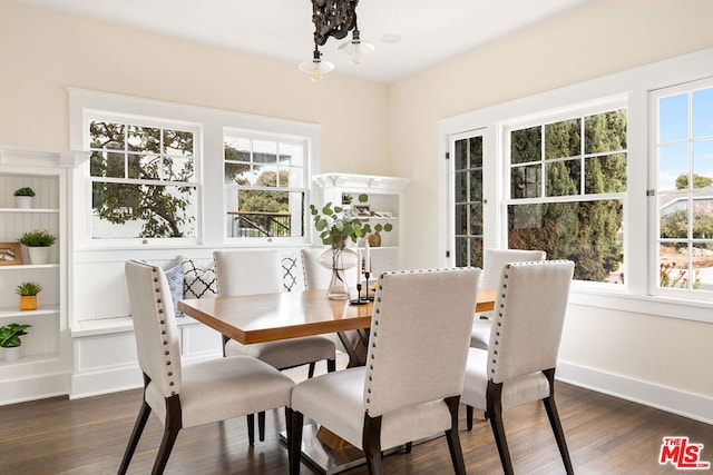 dining space featuring dark wood-type flooring