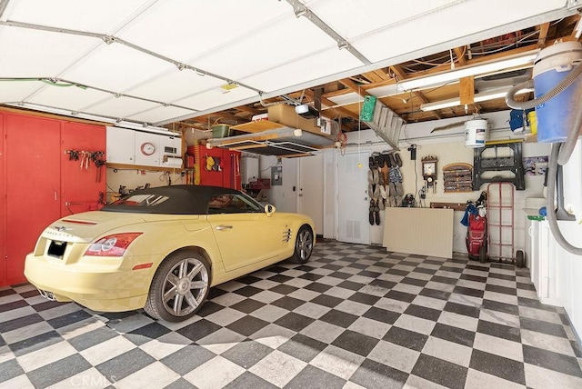 garage with a garage door opener