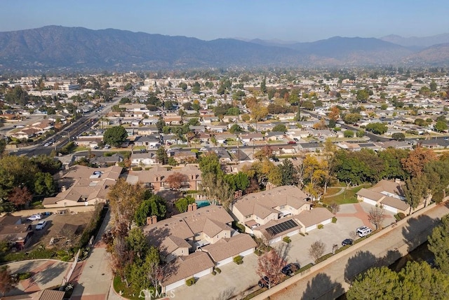 bird's eye view featuring a mountain view and a residential view