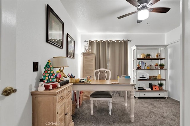 office featuring carpet floors and ceiling fan