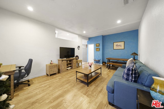 living room with light wood-type flooring