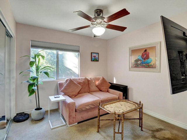 living room with ceiling fan