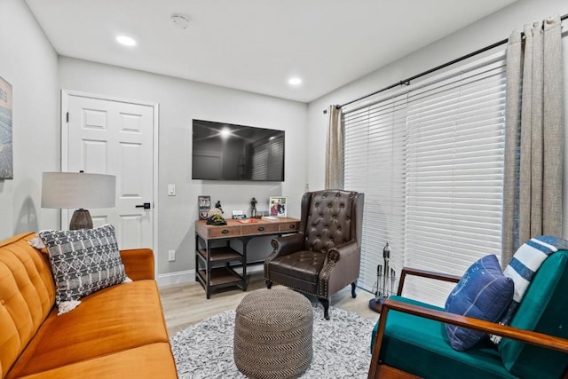 living room with light hardwood / wood-style flooring