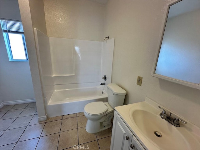 full bathroom with tile patterned flooring, vanity, toilet, and shower / tub combination