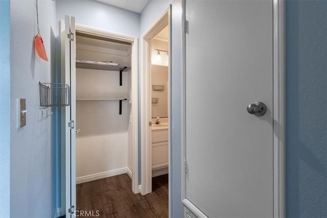 hall featuring dark hardwood / wood-style floors and sink