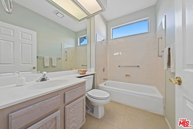 full bathroom with tile patterned flooring, vanity, shower / bathtub combination, and toilet