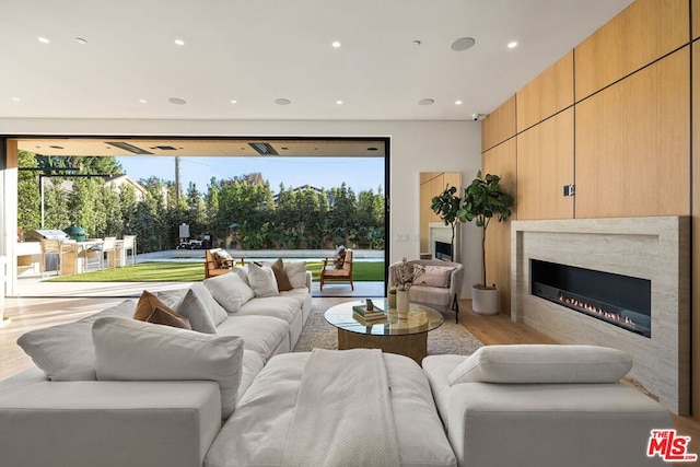 living room with light hardwood / wood-style floors