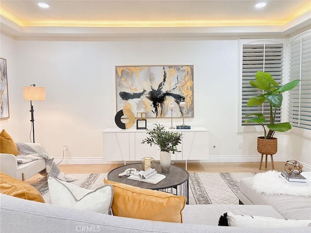 living room with light hardwood / wood-style floors