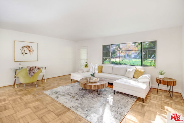 living room with light parquet flooring