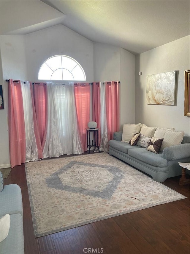 living room featuring hardwood / wood-style flooring and vaulted ceiling