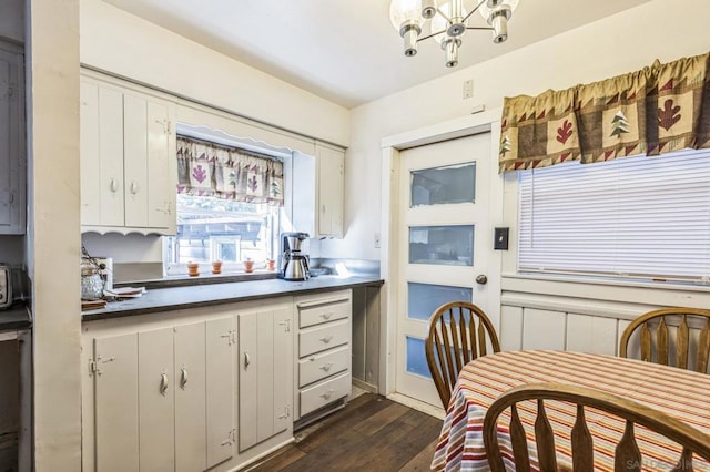 kitchen with white cabinets and dark hardwood / wood-style floors