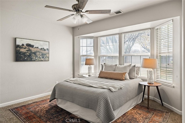 bedroom featuring carpet and ceiling fan