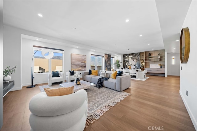 living room with light wood-type flooring