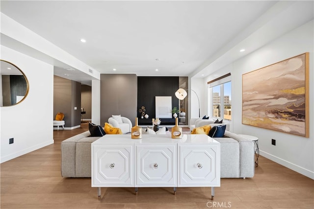 living room featuring light wood-type flooring