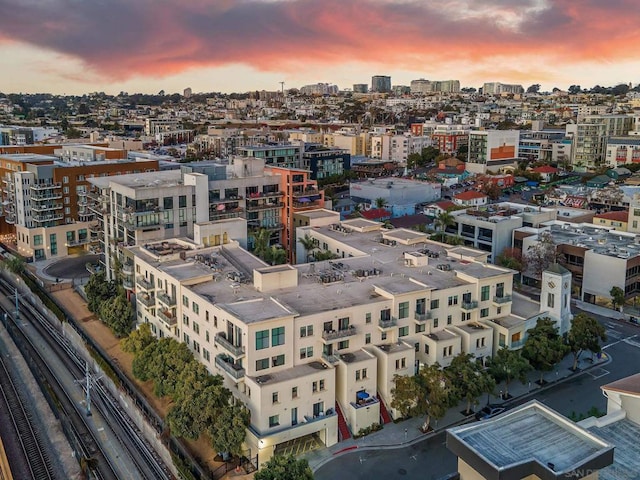 view of aerial view at dusk