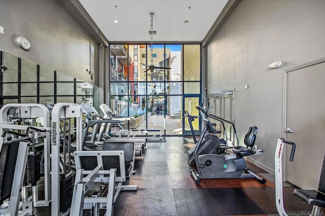 gym featuring a wall of windows