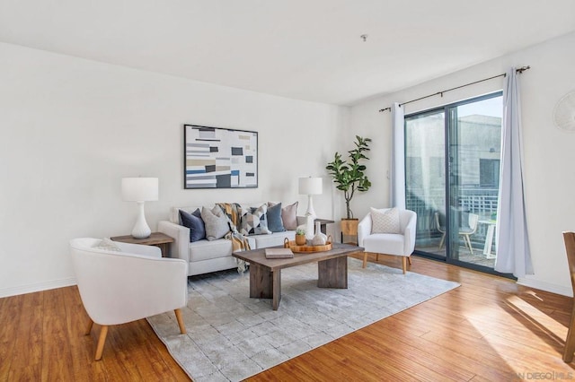 living room with light hardwood / wood-style flooring