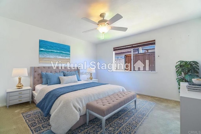 bedroom featuring carpet flooring and ceiling fan