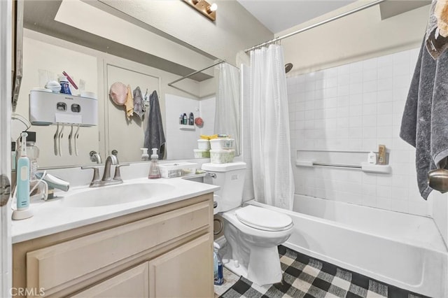 full bathroom featuring vanity, toilet, and shower / bathtub combination with curtain