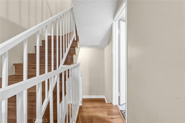 staircase featuring wood-type flooring