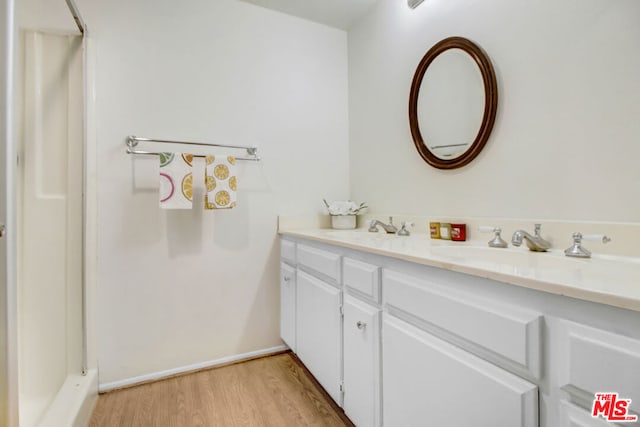 bathroom featuring vanity and wood-type flooring