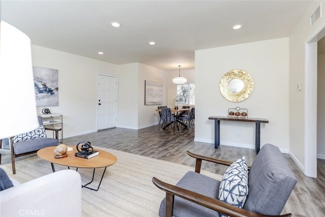 living room featuring light wood-type flooring