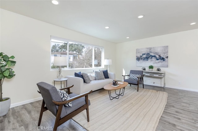 living room with light hardwood / wood-style floors