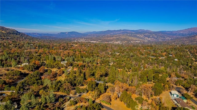 bird's eye view with a mountain view and a wooded view