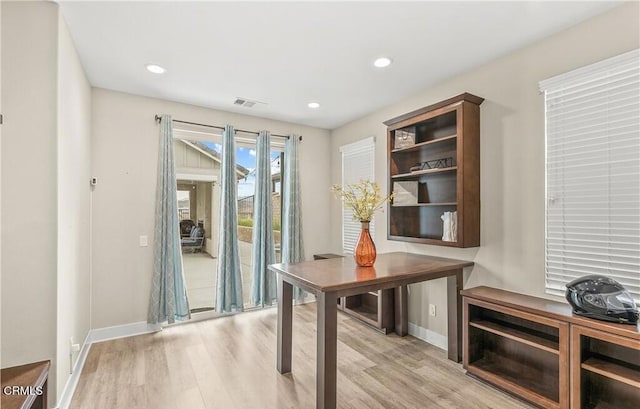 home office featuring light hardwood / wood-style flooring