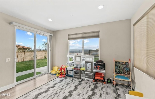 recreation room featuring hardwood / wood-style floors and a healthy amount of sunlight