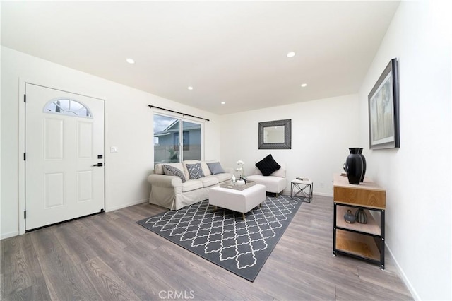 living room with hardwood / wood-style flooring