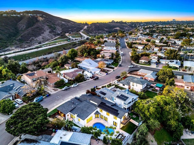 view of aerial view at dusk