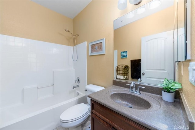 full bathroom with vanity, shower / bath combination, and toilet