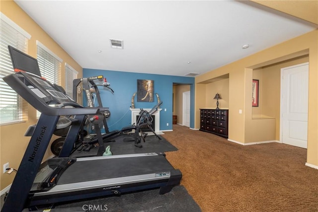 workout room with carpet floors