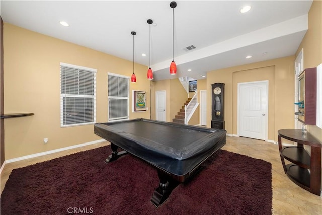 game room featuring light tile patterned floors and pool table