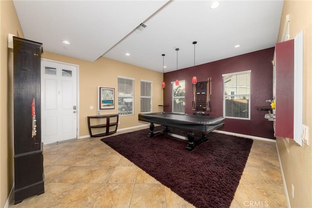 playroom featuring light tile patterned flooring and billiards