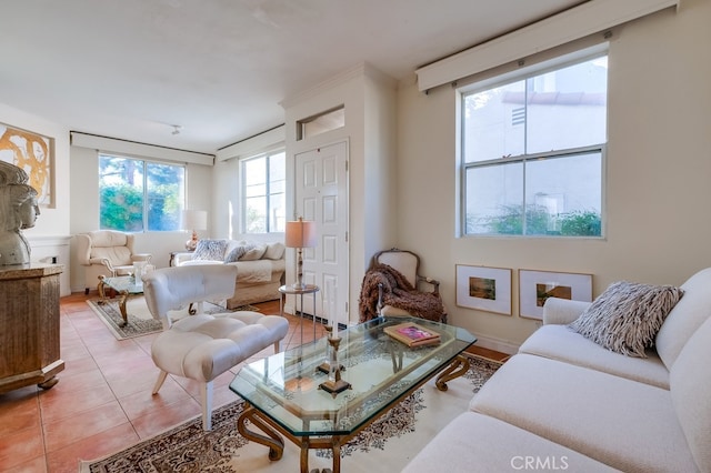 living room featuring tile patterned flooring