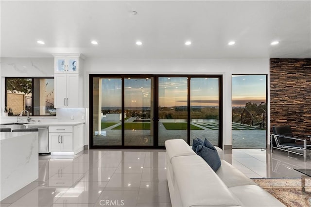 living room featuring sink