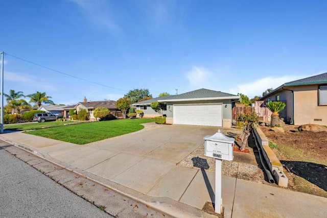 ranch-style house with a front lawn and a garage