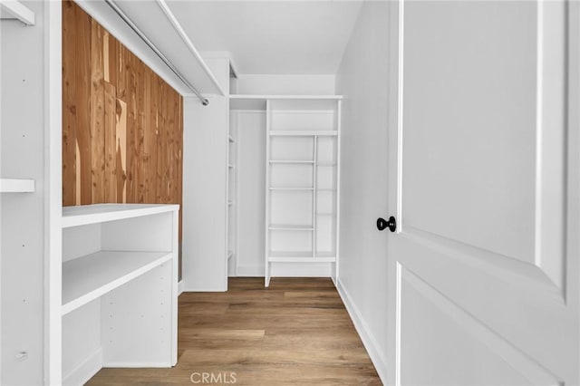 walk in closet with light wood-type flooring